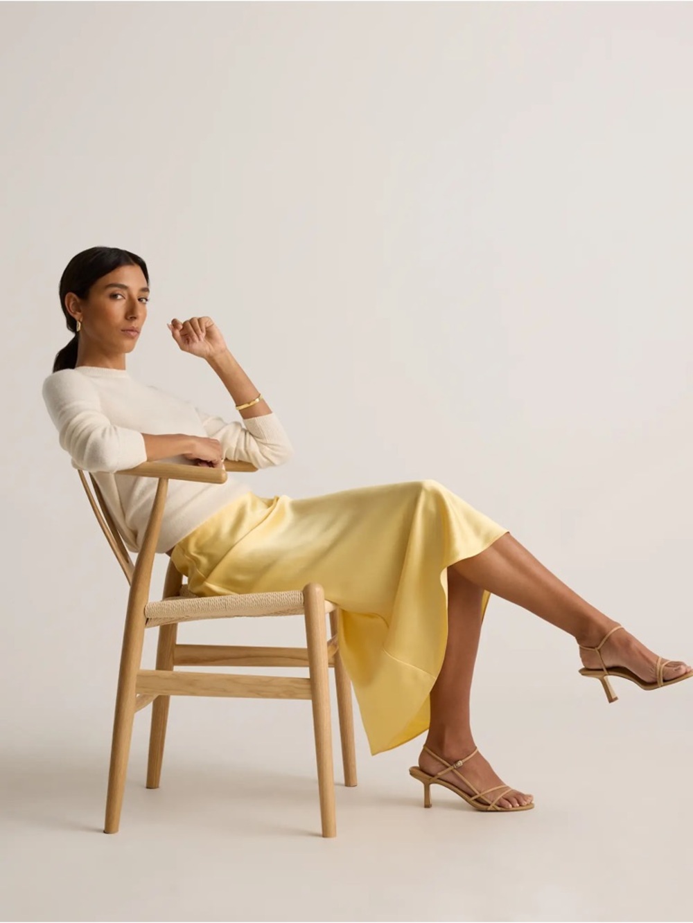 Quince Silk Skirt Midi in Yellow - Picture 5 of 9
